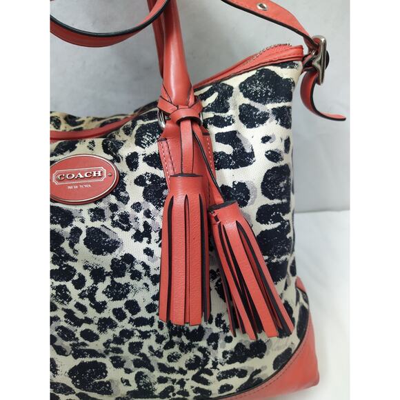 Coach Rory Multicolor Ocelot Cheetah Canvas Leather Trim Satchel Shoulder Bag - Picture 14 of 16